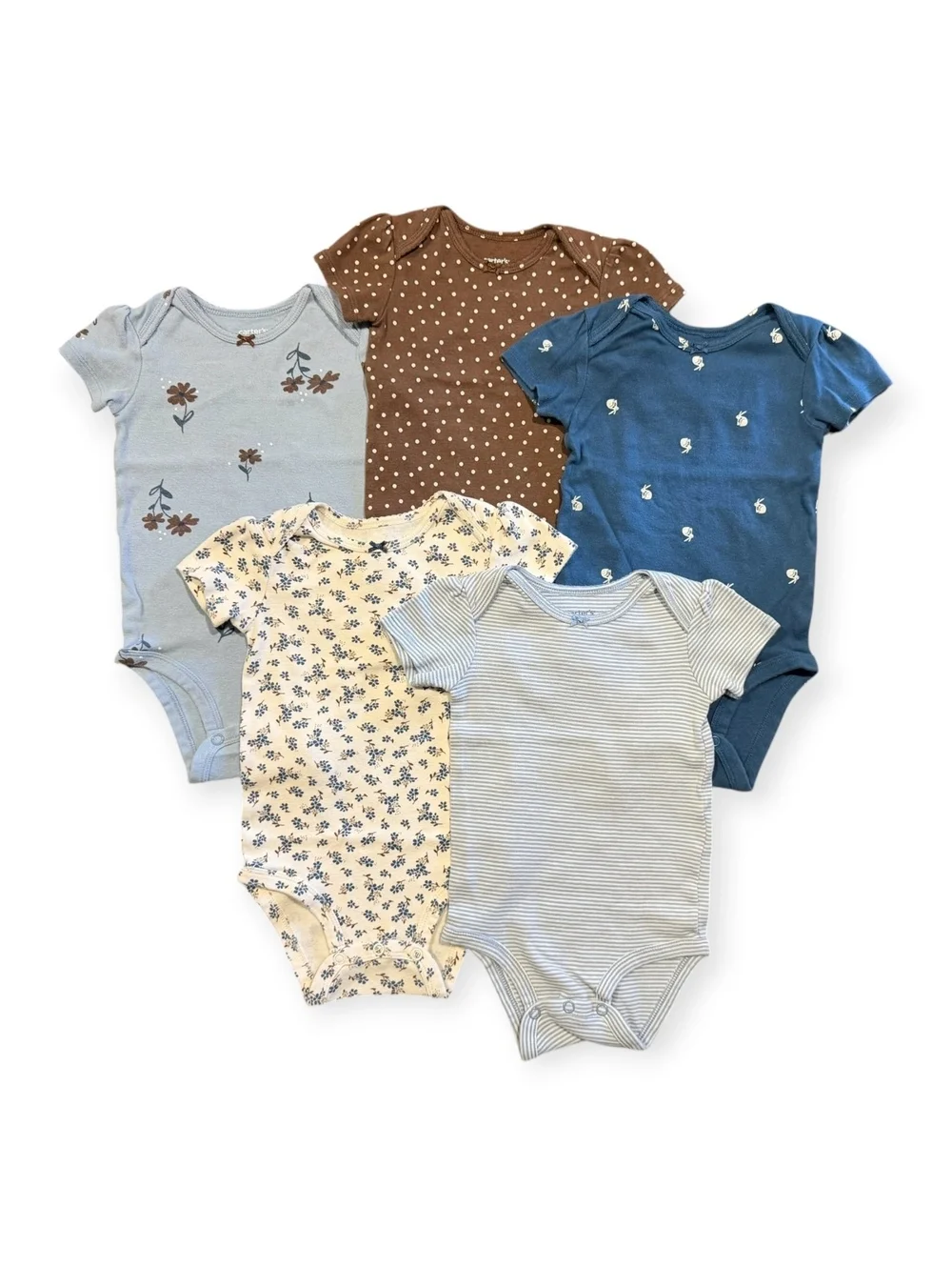 Set of 5 Baby Top with Floral and Patterned Designs, Short Sleeve